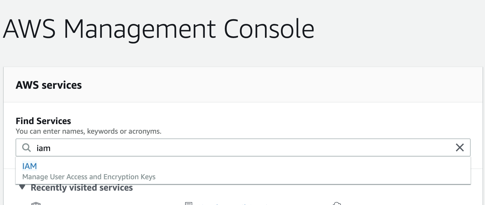 AWS Console Search Iam