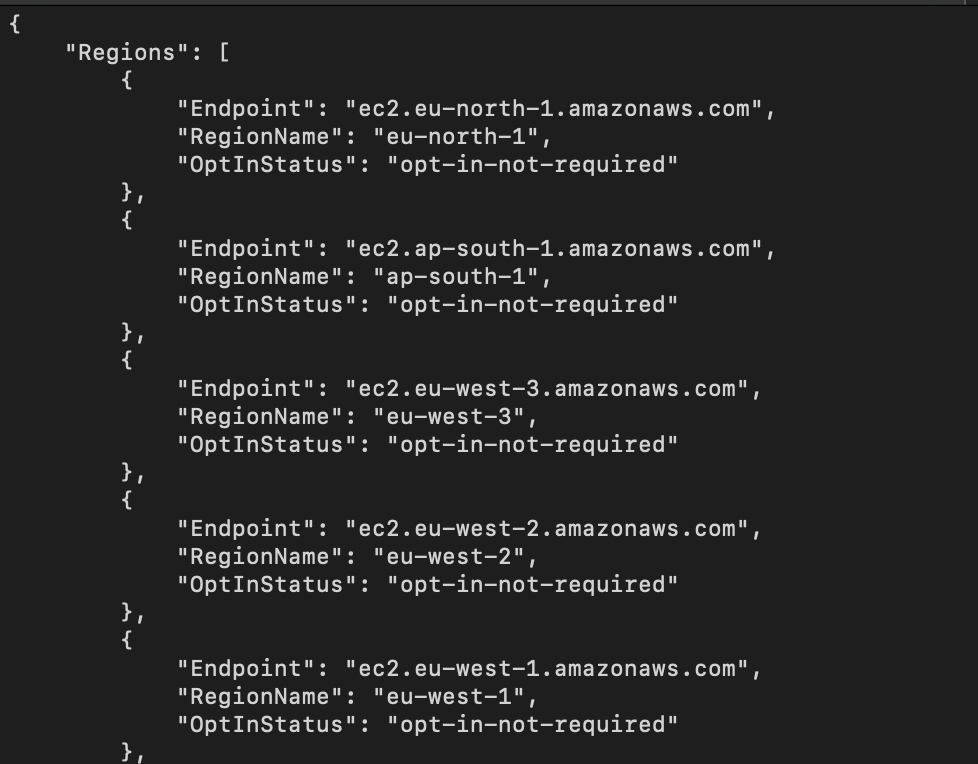 aws ec2 describe-regions