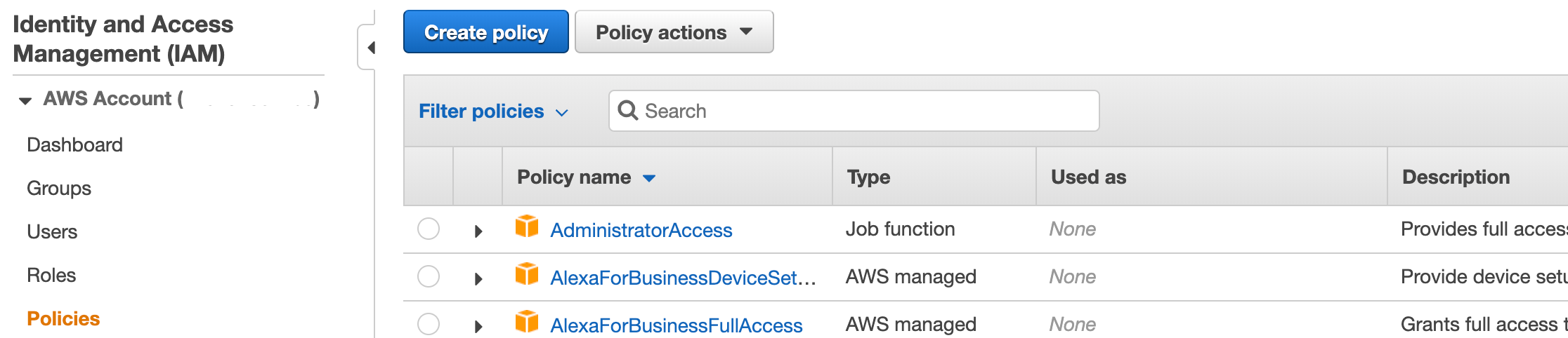 AWS IAM  Create Policy